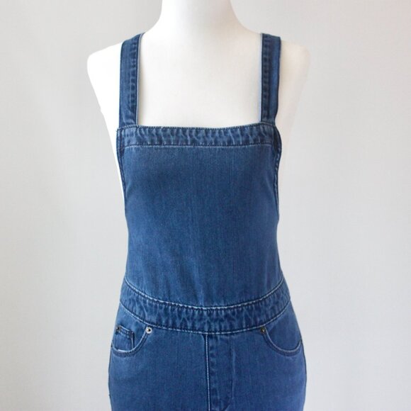 Universal Thread Blue Bow Classic Cross back Feminine Wide-Leg Denim Overalls 0 - Picture 3 of 12